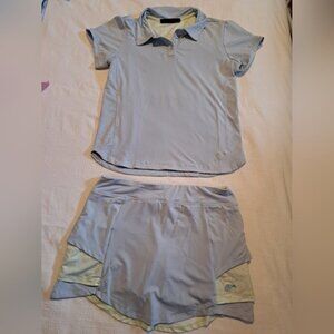 Turtles & Tees girls size XL or 14/16 light blue and green girls golf wear GUC